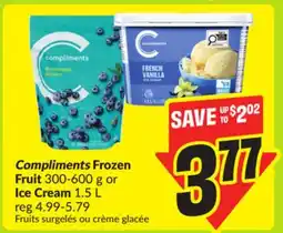 FreshCo Compliment Frozen Fruit 300-600g or Ice Cream 1.5L offer