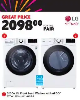 Home Hardware 5.2 Cu. Ft. Front Load Washer with AI DD offer