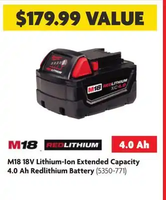 Home Hardware M18 18V Lithium-Ion Extended Capacity 4.0 Ah Redlithium Battery offer