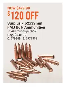 Cabela's Surplus 7.62x39mm FMJ Bulk Ammunition offer