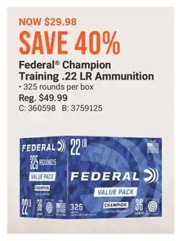 Cabela's Federal Champion Training. 22 LR Ammunition offer