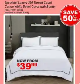 Oxford Mills 3pc Hotel Luxury 350 Thread Count Cotton White Duvet Cover with Border offer