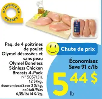 Walmart Olymel Boneless Skinless Chicken Breast 4 Pack offer