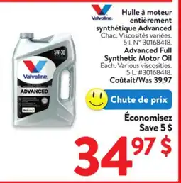 Walmart Advanced Full Synthetic Motor Oil offer