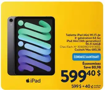 Walmart iPad Mini (6th generation) Wi-Fi 64GB offer