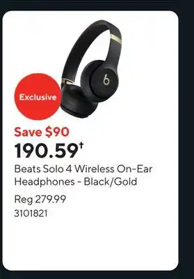 Staples Beats Solo 4 Wireless On-Ear Headphones - Black/Gold offer