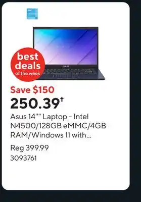 Staples Asus 14 Laptop - Intel N4500/128GB eMMC/4GB RAM/Windows 11 with 1-year of Microsoft 365 offer