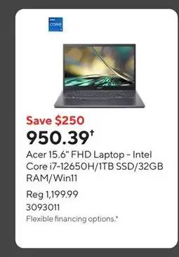 Staples Acer 15.6 FHD Laptop - Intel Core i7-12650H/1TB SSD/32GB RAM/Win11 offer