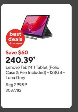 Staples Lenovo Tab M11 Tablet (Folio Case & Pen Included) - 128GB - Luna Grey offer