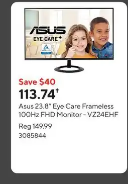 Staples Asus 23.8 Eye Care Frameless 100Hz FHD Monitor - VZ24EHF offer