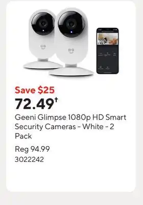 Staples Geeni Glimpse 1080p HD Smart Security Cameras - White - 2 Pack offer