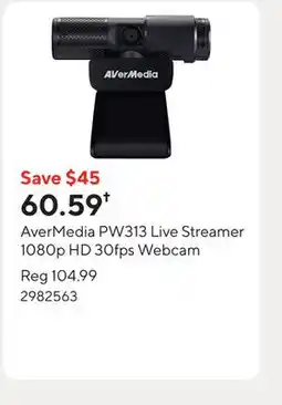 Staples AverMedia PW313 Live Streamer 1080p HD 30fps Webcam offer