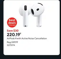 Staples AirPods 4 with Active Noise Cancellation offer