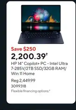 Staples HP 14 Copilot+ PC - Intel Ultra 7-285V/2TB SSD/32GB RAM/Win 11 Home offer