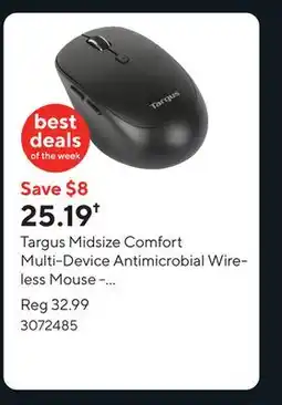 Staples Targus Midsize Comfort Multi-Device Antimicrobial Wireless Mouse - Black offer