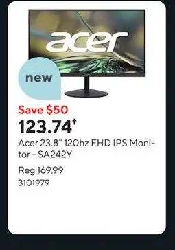 Staples Acer 23.8 120hz FHD IPS Monitor - SA242Y offer