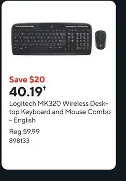 Staples Logitech MK320 Wireless Desktop Keyboard and Mouse Combo - English offer