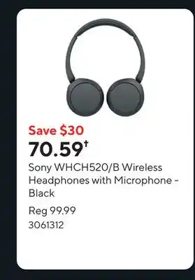 Staples Sony WHCH520/B Wireless Headphones with Microphone - Black offer