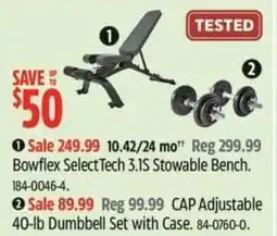 Canadian Tire Bowflex select tech stowable bench offer