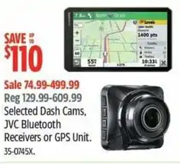 Canadian Tire Selected Dash Cams, JVC Bluetooth Receivers or GPS Unit offer