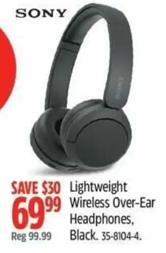 Canadian Tire Sony Lightweight Wireless Over-Ear Headphones, Black offer