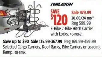 Canadian Tire Raleigh E-Bike 2-Bike Hitch Carrier with Locks offer