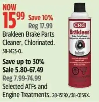 Canadian Tire Brakleen brake parts cleaner, chlorinated offer