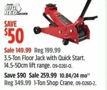 Canadian Tire 3.5-Ton Floor Jack with Quick Start offer
