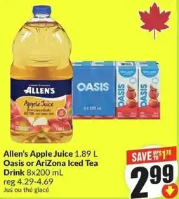 FreshCo Allen's apple juice oasis or arizona iced tea offer