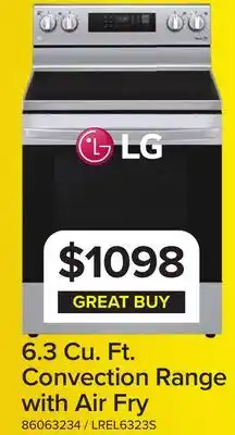 Leon's LG Stainless Steel 6.3 cu ft. Electric ThinQ Range with Air Fry and Fan Convection -LREL6323S offer