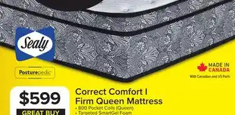 Leon's Sealy Posturepedic Correct Comfort I Firm Eurotop Queen Mattress offer