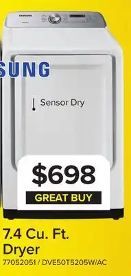 Leon's Samsung White Electric Dryer with Sensor Dry (7.4 Cu.Ft) - DVE50T5205W/AC offer