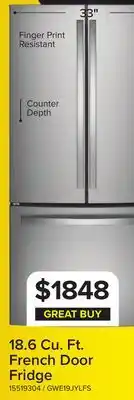 Leon's GE Fingerprint Resistant 33 Counter-Depth French-Door Refrigerator (18.6 Cu.Ft.)- GWE19JYLFS offer