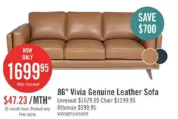 The Brick Vivia 86 Genuine Leather Sofa with Removable Seat Cushions and Wood Base - Caramel Brown offer