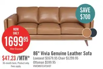 The Brick Vivia 86 Genuine Leather Sofa with Removable Seat Cushions and Wood Base - Caramel Brown offer