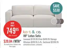 The Brick Kort & Co. Lotus 89 Chenille Fabric Sofa with Feather Down Cushions - Linen Grey offer