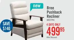 The Brick Bree 28.5 Linen-Look Fabric Pushback Reclining Accent Chair with Wood Armrests and Legs - Beige offer