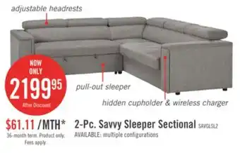 The Brick Savvy 2-Piece Left-Facing Linen-Look Fabric Sleeper Sectional with Adjustable Headrests - Grey offer