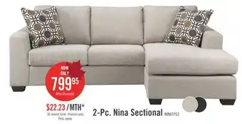 The Brick Made in Canada Nina 2-Piece Linen-Look Fabric Reversible Sectional with Accent Pillows - Taupe offer