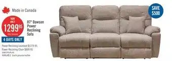 The Brick Made in Canada Dawson 87 Fabric Power Reclining Sofa with USB Port and Accent Pillows - Beige offer