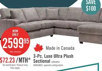 The Brick Made in Canada Luxe 3-Piece Right-Facing Fabric Sectional with Removable Cushions - Zaftig Dove Grey offer