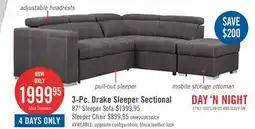 The Brick Drake 3-Piece Right-Facing Faux Suede fabric Sleeper Sectional with Storage Ottoman - Cement Grey offer