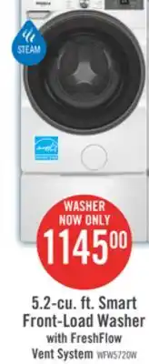 The Brick Whirlpool 5.2 Cu. Ft. Smart Front-Load Washer with FreshFlow Vent System - White - WFW5720RW offer