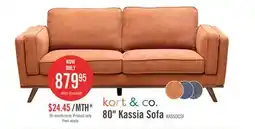 The Brick Kort & Co. Kassia 80 Linen-Look Fabric Condo Size Sofa with Wood Base and Legs - Orange offer