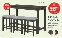 The Brick Noah 60 Modern Sofa Table with 3 Counter-Height Stools and USB Ports - Grey offer