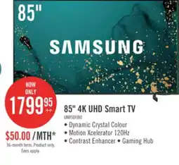 The Brick Samsung 85 4K UHD Edge Lit Dynamic Crystal Colour HDR10+ 120Hz Smart TV (UN85DU8000FXZC) offer