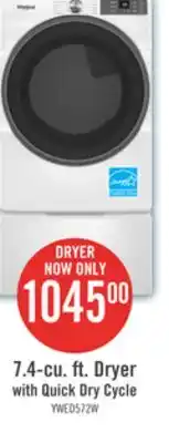 The Brick Whirlpool 7.4 Cu. Ft. Smart Electric Dryer with Wrinkle Shield - White - YWED5720RW offer