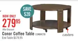 The Brick Conor 36 Modern Round Coffee Table with Shelf & Casters - Dark Brown Wood offer