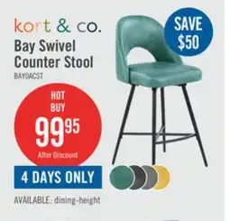 The Brick Kort & Co. Bay Counter-Height Stool with Swivel Seat, Vegan Leather Fabric, Metal - Aqua offer