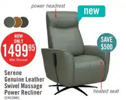 The Brick Serene 31 Genuine Leather Power Reclining Massage Chair with Power Headrest and Heated Seat - Green offer